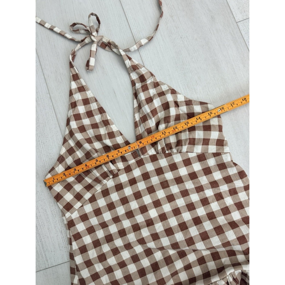 Free People Cecil Flounce Hem Cotton Blend Halter Plaid Minidress Sz M‎ - Picture 9 of 9